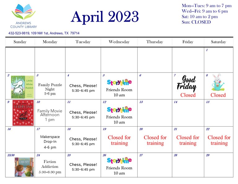 April Library Calendar